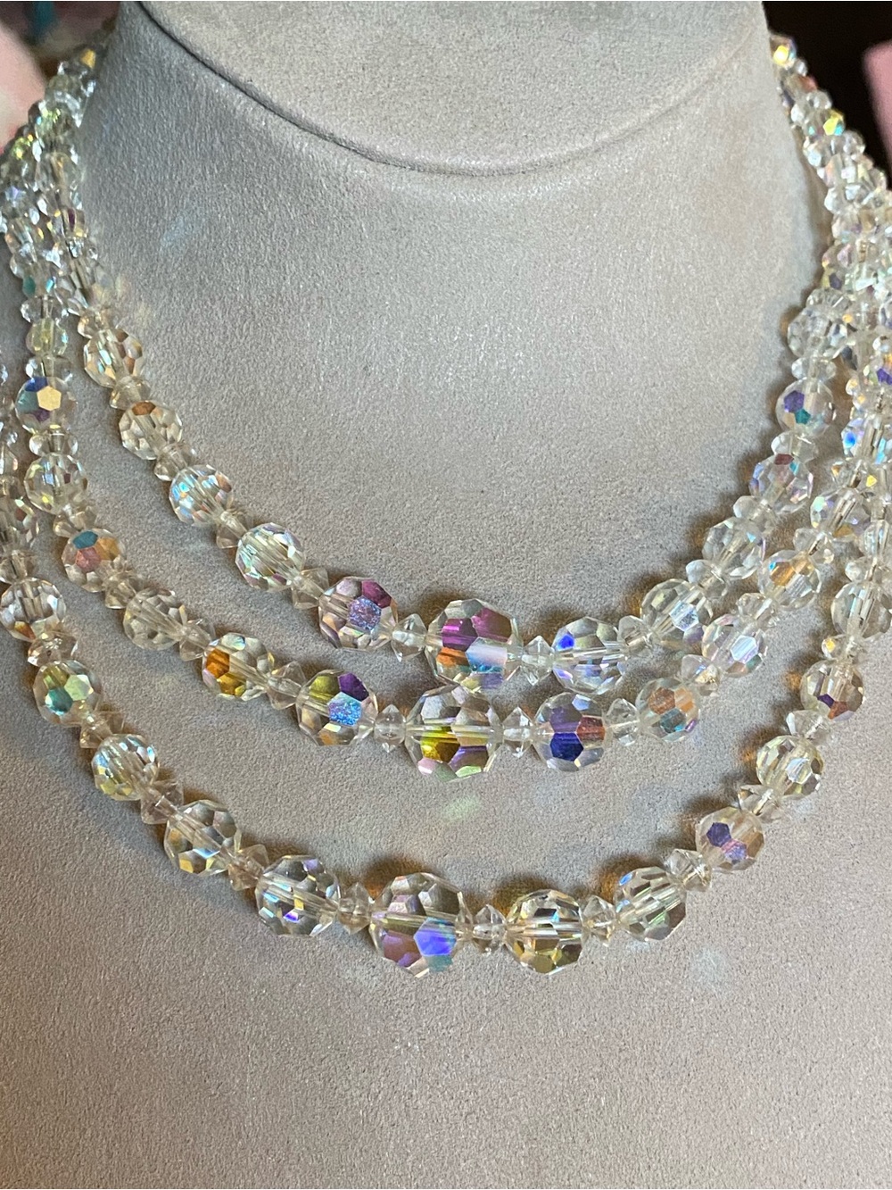 Crystal Aurora Borealis Multi-Strand Necklace - Clear